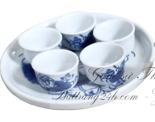 Bộ ấm chén men xanh vẽ sen mini