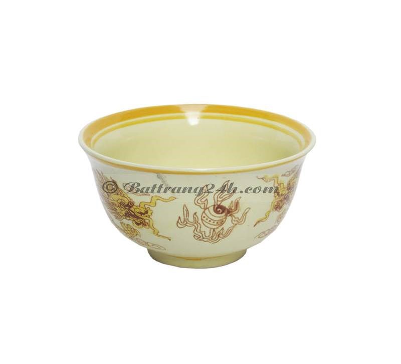 Bát cúng cơm mạ vàng vẽ rồng chầu mặt nguyệt