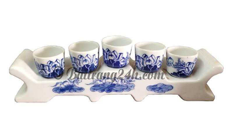 Bộ 5 kỷ chén cúng vẽ hoa sen đẹp, giá rẻ