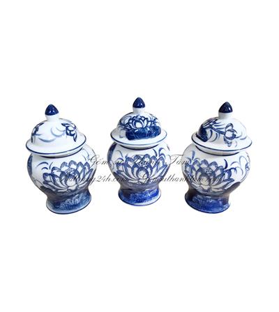 Bộ chóe cúng đựng muối gạo nước vẽ hoa sen đẹp