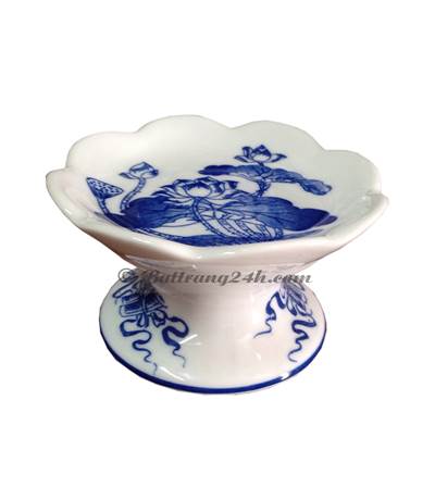 Cây cắm nến đồ thờ cúng men xanh truyền thống vẽ hoa sen