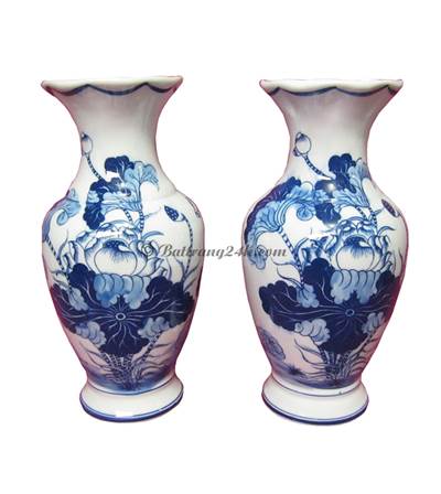 Lọ cắm hoa men xanh vẽ hoa sen đẹp chất lượng