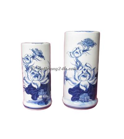 Ống đựng hương vẽ Sen xanh gốm sứ Bát Tràng giá rẻ, chất lượng